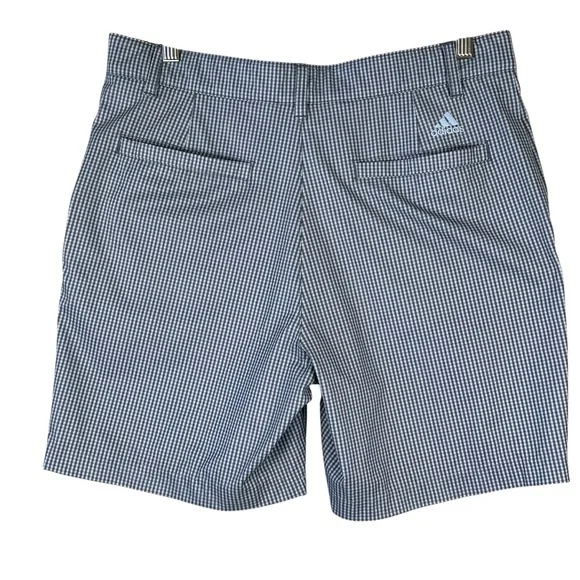 Adidas men's 32 blue check nylon stretch shorts with slash pockets - Picture 2 of 6